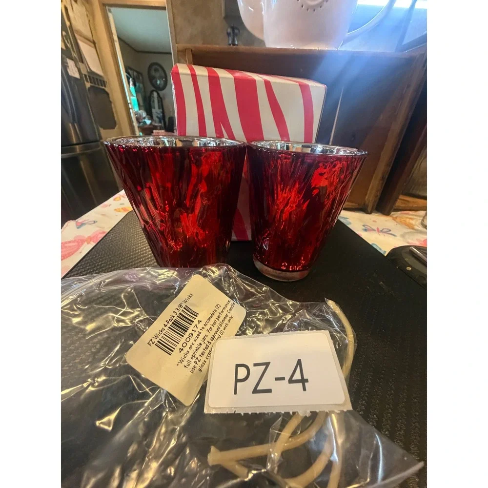 Pink Zebra Red Mercury Glass Glimmer Candle Jars Set of 2 with Wicks